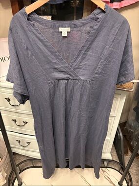 Sundance Linen V-Neck Tunic Dress in Slate Blue